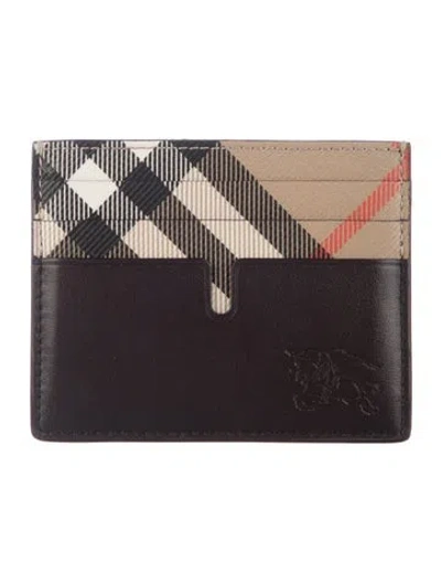 Pre-owned Burberry Leather Plaid Print Card Holder In Brown