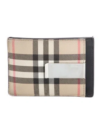 Pre-owned Burberry Leather Plaid Print Card Holder In Neutrals