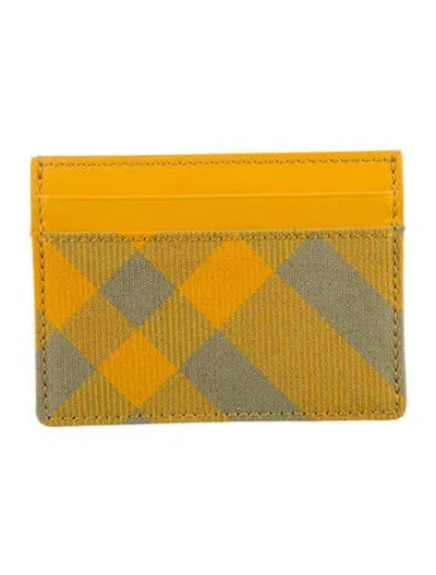 Pre-owned Burberry Leather Plaid Print Card Holder W/ Tags In Yellow
