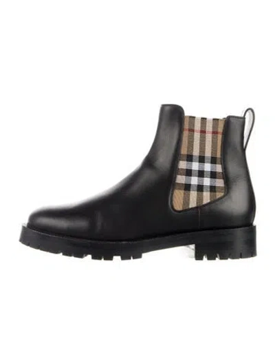Pre-owned Burberry Leather Plaid Print Chelsea Boots