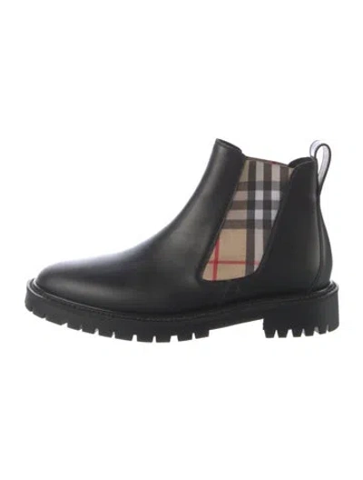 Pre-owned Burberry Leather Plaid Print Chelsea Boots In Black/brown