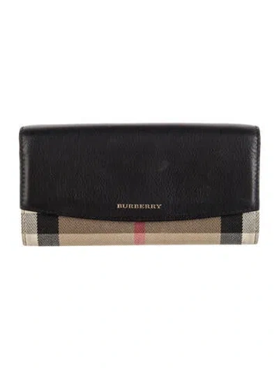 Pre-owned Burberry Leather Plaid Print Continental Wallet In Black/brown