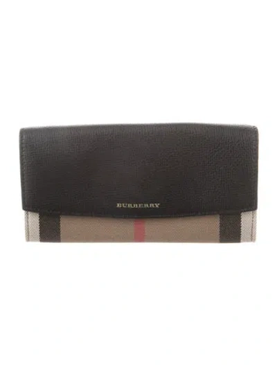 Pre-owned Burberry Leather Plaid Print Continental Wallet In Neutral