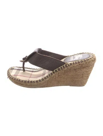 Pre-owned Burberry Leather Plaid Print Espadrilles In Brown