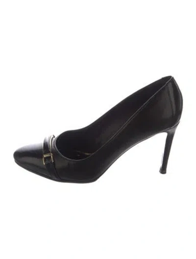 Pre-owned Burberry Leather Plaid Print Pumps In Black