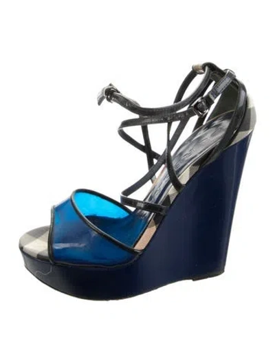 Pre-owned Burberry Leather Plaid Print Pumps In Blue