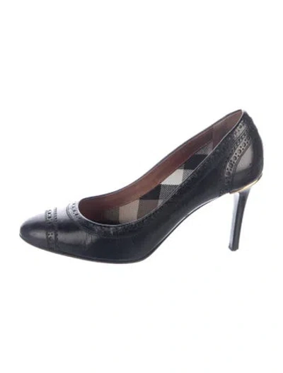 Pre-owned Burberry Leather Plaid Print Pumps In Blue