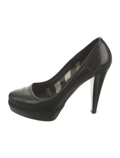 Pre-owned Burberry Leather Plaid Print Pumps In Green