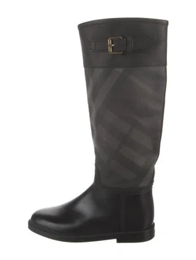 Pre-owned Burberry Leather Plaid Print Rain Boots In Multi