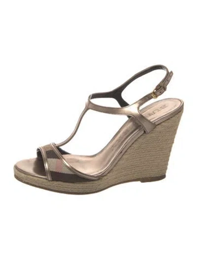 Pre-owned Burberry Leather Plaid Print Sandals In Gold