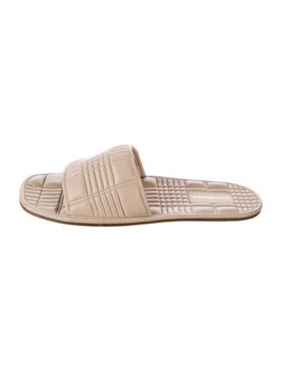 Pre-owned Burberry Leather Plaid Print Slides In Neutrals