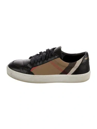 Pre-owned Burberry Leather Plaid Print Sneakers In Black