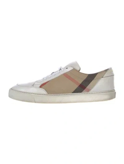 Pre-owned Burberry Leather Plaid Print Sneakers In White