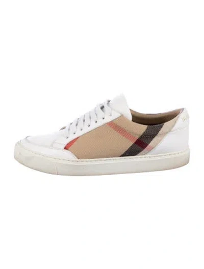 Pre-owned Burberry Leather Plaid Print Sneakers In White