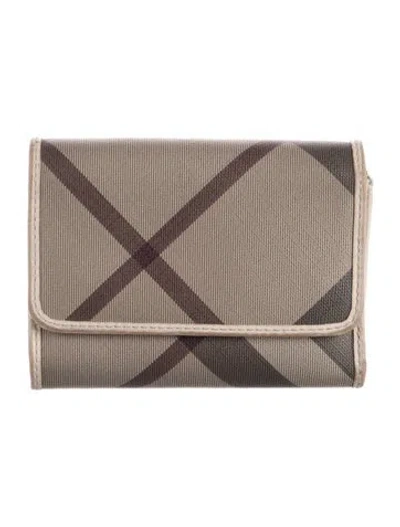 Pre-owned Burberry Leather Plaid Print Trifold Wallet In Brown