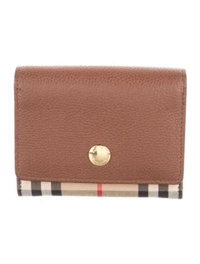Pre-owned Burberry Leather Plaid Print Wallet In Neutral