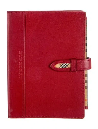 Pre-owned Burberry Leather Plaid Print Wallet In Neutrals/red