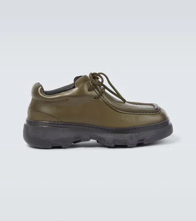 Burberry Leather Platform Lace-up Loafers In Green