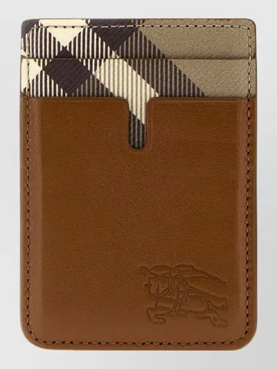 Burberry Leather Pop Check Card Holder Keyring In Brown