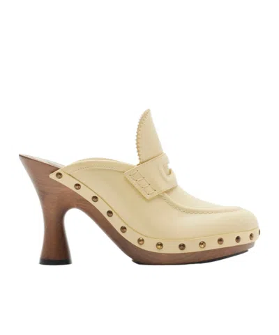 Burberry Leather Potter Clogs In Bake