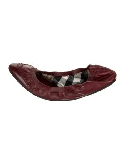 Pre-owned Burberry Leather Printed Ballet Flats In Burgundy
