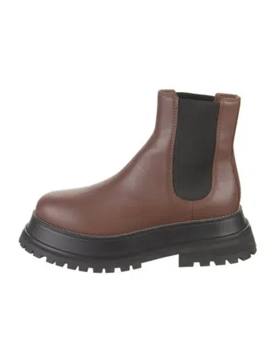 Pre-owned Burberry Leather Printed Chelsea Boots In Brown