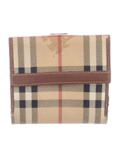 Pre-owned Burberry Leather Printed Compact Wallet In Brown