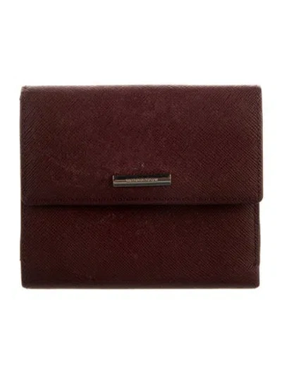 Pre-owned Burberry Leather Printed Compact Wallet In Burgundy
