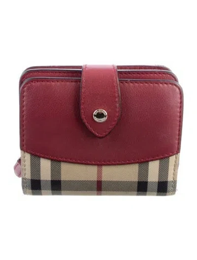 Pre-owned Burberry Leather Printed Compact Wallet In Red