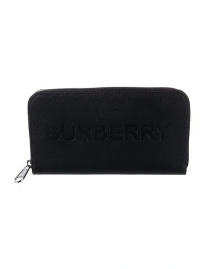Pre-owned Burberry Leather Printed Continental Wallet In Black