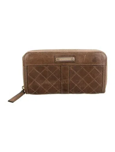 Pre-owned Burberry Leather Printed Continental Wallet In Brown