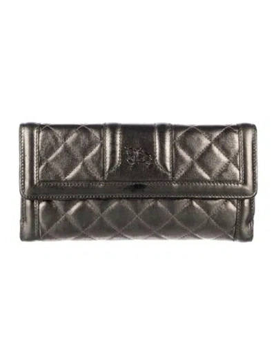 Pre-owned Burberry Leather Printed Continental Wallet In Gray