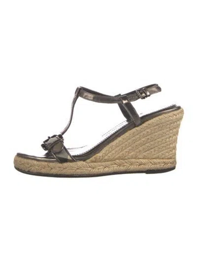 Pre-owned Burberry Leather Printed Espadrilles In Silver