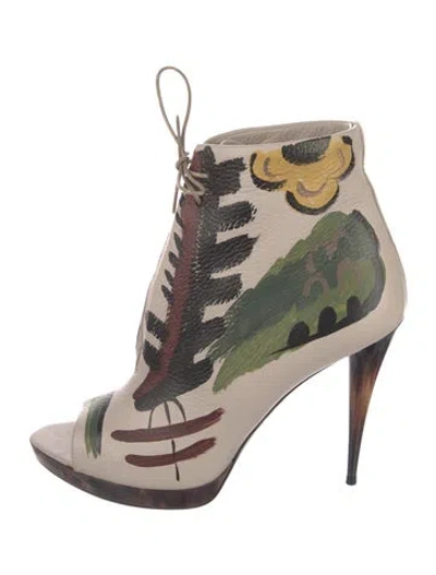 Pre-owned Burberry Leather Printed Lace-up Boots In Neutral