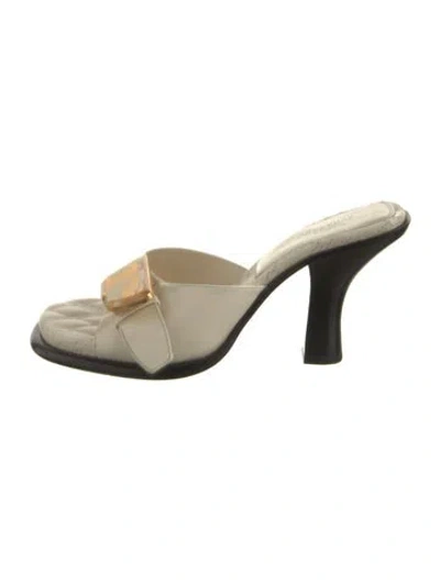 Pre-owned Burberry Leather Printed Slides In Neutral