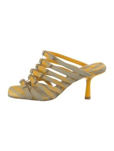 Pre-owned Burberry Leather Printed Slides In Yellow