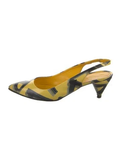 Pre-owned Burberry Leather Printed Slingback Pumps In Yellow
