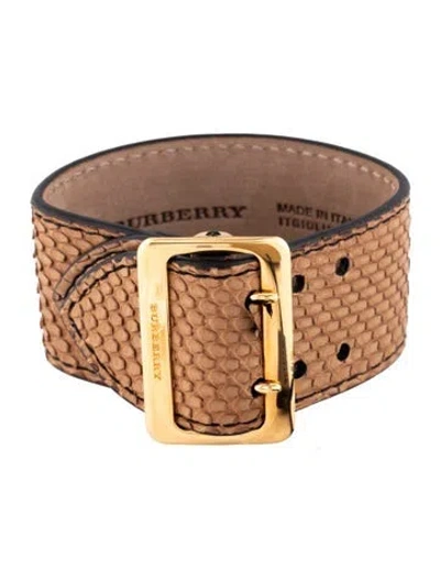 Pre-owned Burberry Leather Python Buckle Cuff Bracelet, 7.5" In Brown