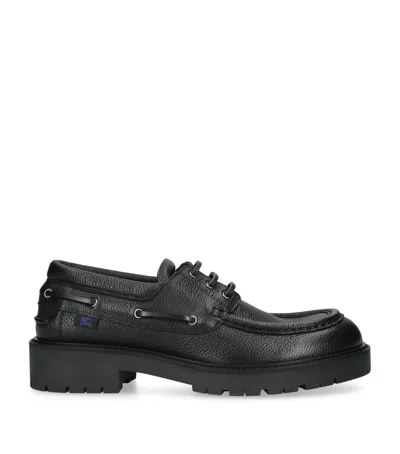 Burberry Leather Raft Boat Shoes In Black
