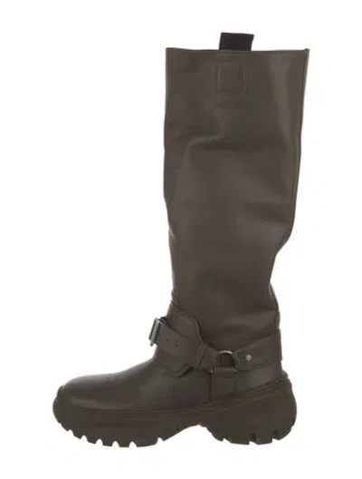 Pre-owned Burberry Leather Rain Boots In Green