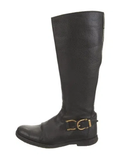 Pre-owned Burberry Leather Riding Boots In Black