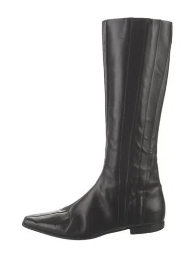 Pre-owned Burberry Leather Riding Boots In Black