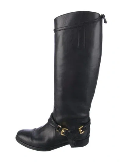 Pre-owned Burberry Leather Riding Boots In Black
