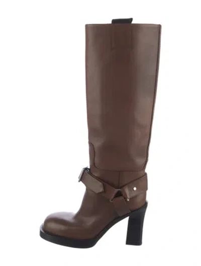 Pre-owned Burberry Leather Riding Boots In Brown