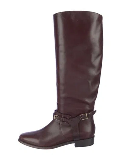 Pre-owned Burberry Leather Riding Boots In Burgundy