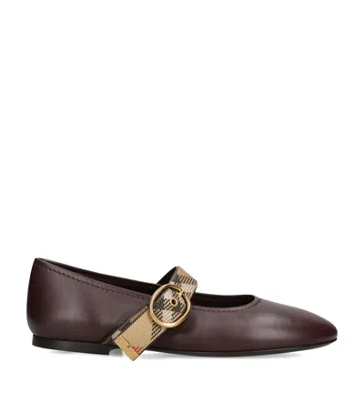 Burberry Leather Robin Ballet Flats In Burgundy