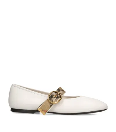Burberry Leather Robin Ballet Flats In White