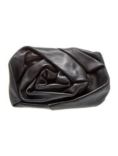 Pre-owned Burberry Leather Rose Clutch In Black