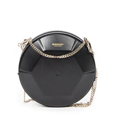 Pre-owned Burberry Leather Round Chain Clutch In Black