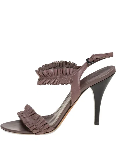 Pre-owned Burberry Leather Ruffled Sandals In Brown